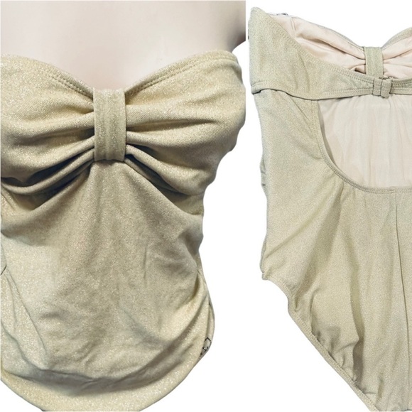 St. John’s Swim Goddess Bandeau Strapless one-piece swimsuit gold shimmer Sze 10 - Picture 10 of 11